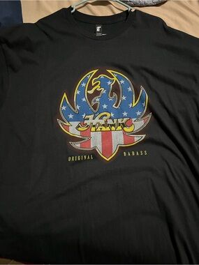 Black Graphic T-Shirt - American Flag Logo Hank Williams Jr